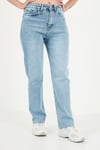 Pamuklu Yüksek Bel Düz Paça Jeans Kadın Kot Pantolon 7031007 MAVİ