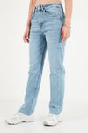 Pamuklu Yüksek Bel Düz Paça Jeans Kadın Kot Pantolon 7031007 MAVİ