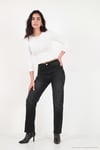 Pamuklu Yüksek Bel Düz Paça Jeans Kadın Kot Pantolon 7031007 SİYAH