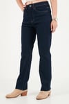 Pamuklu Yüksek Bel Düz Paça Jeans Kadın Kot Pantolon 7031007 KOYU MAVİ