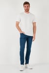 Pamuklu Yüksek Bel Slim Fit Jeans Erkek Kot Pantolon 6440305 KOYU MAVİ