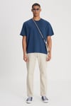 Pamuku Loose Fit Bisiklet Yaka Erkek T Shirt L24157 1TF İNDİGO