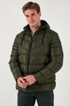Peluş Astarlı Kapüşonlu Fermuarlı Slim Fit Şişme Erkek Mont 5762010 HAKİ