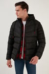 Peluş Astarlı Kapüşonlu Fermuarlı Slim Fit Şişme Erkek Mont 5762010 SİYAH