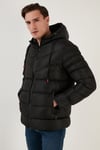 Peluş Astarlı Kapüşonlu Fermuarlı Slim Fit Şişme Erkek Mont 5762010 SİYAH