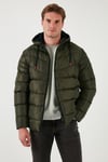 Peluş Astarlı Kapüşonlu Fermuarlı Slim Fit Şişme Erkek Mont 5762010 HAKİ