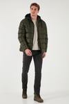 Peluş Astarlı Kapüşonlu Fermuarlı Slim Fit Şişme Erkek Mont 5762010 HAKİ