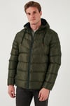 Peluş Astarlı Kapüşonlu Fermuarlı Slim Fit Şişme Erkek Mont 5762010 HAKİ