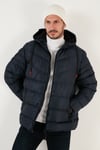 Peluş Astarlı Kapüşonlu Fermuarlı Slim Fit Şişme Erkek Mont 5762010 LACİVERT
