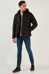 Peluş Astarlı Kapüşonlu Fermuarlı Slim Fit Şişme Erkek Mont 5762010 SİYAH