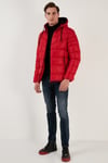 Peluş Astarlı Kapüşonlu Fermuarlı Slim Fit Şişme Erkek Mont 5762010 KIRMIZI