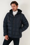 Peluş Astarlı Kapüşonlu Fermuarlı Slim Fit Şişme Erkek Mont 5762010 LACİVERT
