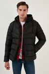 Peluş Astarlı Kapüşonlu Fermuarlı Slim Fit Şişme Erkek Mont 5762010 SİYAH