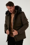 Peluş Astarlı Suya ve Rüzgara Dayanıklı Soğuk Geçirmez Slim Fit Erkek Mont 5711051 HAKİ