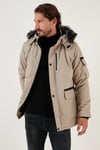 Peluş Astarlı Suya ve Rüzgara Dayanıklı Soğuk Geçirmez Slim Fit Erkek Mont 5711051 TAŞ