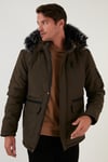 Peluş Astarlı Suya ve Rüzgara Dayanıklı Soğuk Geçirmez Slim Fit Erkek Mont 5711051 HAKİ