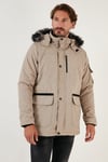 Peluş Astarlı Suya ve Rüzgara Dayanıklı Soğuk Geçirmez Slim Fit Erkek Mont 5711051 TAŞ