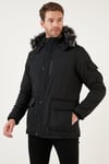 Peluş Astarlı Suya ve Rüzgara Dayanıklı Soğuk Geçirmez Slim Fit Erkek Mont 5711051 SİYAH