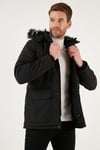 Peluş Astarlı Suya ve Rüzgara Dayanıklı Soğuk Geçirmez Slim Fit Erkek Mont 5711051 SİYAH