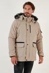 Peluş Astarlı Suya ve Rüzgara Dayanıklı Soğuk Geçirmez Slim Fit Erkek Mont 5711051 TAŞ