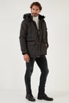 Peluş Astarlı Suya ve Rüzgara Dayanıklı Soğuk Geçirmez Slim Fit Erkek Mont 5711051 FÜME