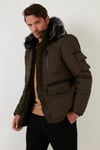 Peluş Astarlı Suya ve Rüzgara Dayanıklı Soğuk Geçirmez Slim Fit Erkek Mont 5711051 HAKİ
