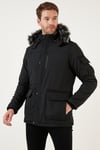 Peluş Astarlı Suya ve Rüzgara Dayanıklı Soğuk Geçirmez Slim Fit Erkek Mont 5711051 SİYAH