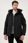 Peluş Astarlı Suya ve Rüzgara Dayanıklı Soğuk Geçirmez Slim Fit Erkek Mont 5711051 SİYAH