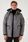 Peluş Astarlı Suya ve Rüzgara Dayanıklı Soğuk Geçirmez Slim Fit Erkek Mont 5711051 AÇIK GRİ