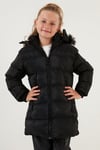 Peluş Astarlı Yakası Suni Kürklü Çıkarılabilir Kapüşonlu Kışlık Kız Çocuk Mont 5766038 SİYAH