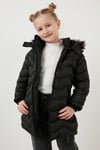 Peluş Astarlı Yakası Suni Kürklü Çıkarılabilir Kapüşonlu Kışlık Kız Çocuk Mont 5766041 SİYAH