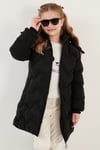 Peluş Astarlı Yakası Suni Kürklü Çıkarılabilir Kapüşonlu Kışlık Kız Çocuk Mont 5761905 SİYAH