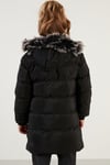 Peluş Astarlı Yakası Suni Kürklü Çıkarılabilir Kapüşonlu Kışlık Kız Çocuk Mont 5766038 SİYAH