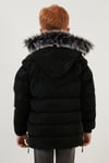 Peluş Astarlı Yakası Suni Kürklü Çıkarılabilir Kapüşonlu Kışlık Erkek Çocuk Mont 5761906 SİYAH