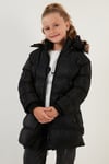 Peluş Astarlı Yakası Suni Kürklü Çıkarılabilir Kapüşonlu Kışlık Kız Çocuk Mont 5766038 SİYAH