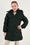 Peluş Astarlı Yakası Suni Kürklü Çıkarılabilir Kapüşonlu Kışlık Kız Çocuk Mont 5761905 HAKİ