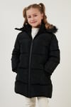 Peluş Astarlı Yakası Suni Kürklü Çıkarılabilir Kapüşonlu Kışlık Kız Çocuk Mont 5760072 SİYAH