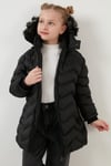 Peluş Astarlı Yakası Suni Kürklü Çıkarılabilir Kapüşonlu Kışlık Kız Çocuk Mont 5766041 SİYAH