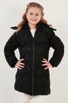 Peluş Astarlı Yakası Suni Kürklü Çıkarılabilir Kapüşonlu Kışlık Kız Çocuk Mont 5761905 SİYAH