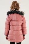 Peluş Astarlı Yakası Suni Kürklü Çıkarılabilir Kapüşonlu Kışlık Kız Çocuk Mont 5766038 PUDRA