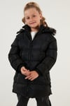 Peluş Astarlı Yakası Suni Kürklü Çıkarılabilir Kapüşonlu Kışlık Kız Çocuk Mont 5766038 SİYAH