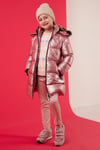 Peluş Astarlı Yakası Suni Kürklü Çıkarılabilir Kapüşonlu Kışlık Kız Çocuk Mont 5761908 PEMBE