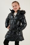 Peluş Astarlı Yakası Suni Kürklü Çıkarılabilir Kapüşonlu Kışlık Kız Çocuk Mont 5761908 SİYAH