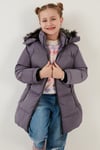 Peluş Astarlı Yakası Suni Kürklü Çıkarılabilir Kapüşonlu Kışlık Kız Çocuk Mont 5760072 LİLA