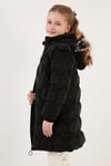 Peluş Astarlı Yakası Suni Kürklü Çıkarılabilir Kapüşonlu Kışlık Kız Çocuk Mont 5761905 SİYAH