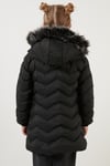 Peluş Astarlı Yakası Suni Kürklü Çıkarılabilir Kapüşonlu Kışlık Kız Çocuk Mont 5766041 SİYAH