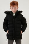 Peluş Astarlı Yakası Suni Kürklü Çıkarılabilir Kapüşonlu Kışlık Erkek Çocuk Mont 5761906 SİYAH
