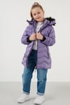 Peluş Astarlı Yakası Suni Kürklü Çıkarılabilir Kapüşonlu Kışlık Kız Çocuk Mont 5766041 LİLA