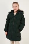 Peluş Astarlı Yakası Suni Kürklü Çıkarılabilir Kapüşonlu Kışlık Kız Çocuk Mont 5761905 HAKİ