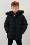 Peluş Astarlı Yakası Suni Kürklü Çıkarılabilir Kapüşonlu Kışlık Erkek Çocuk Mont 5761906 LACİVERT